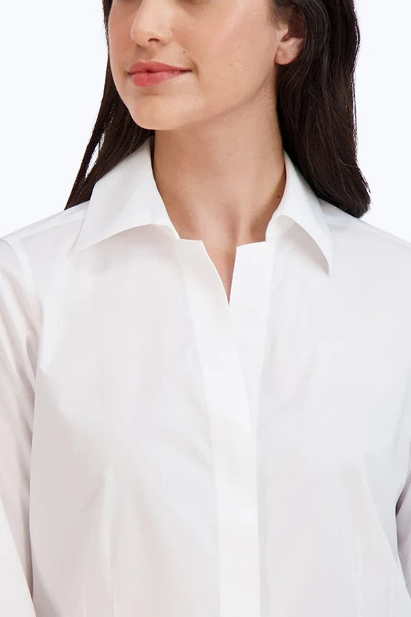 Foxcroft Taylor No Iron Stretch Long Sleeve Shirt in White - Mildred Hoit