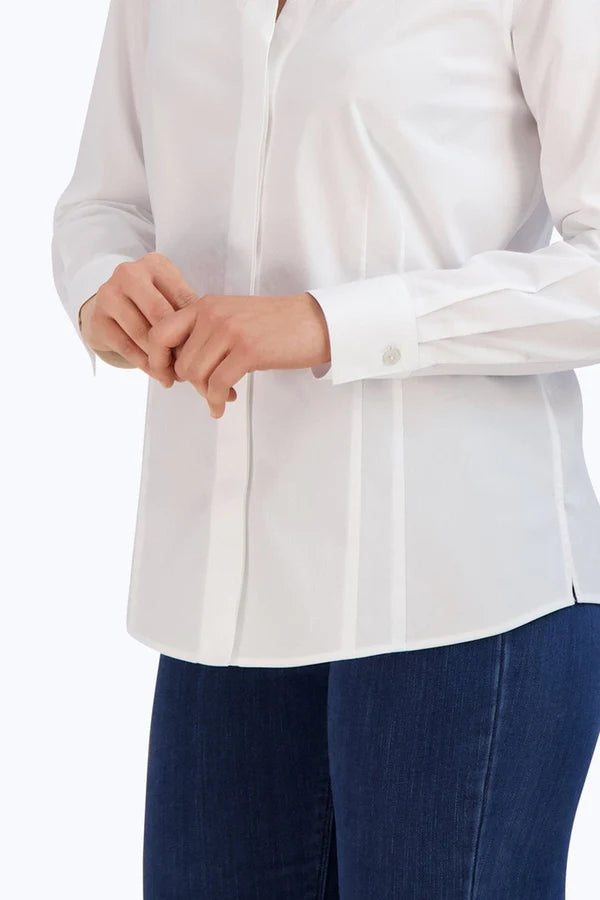 Foxcroft Taylor No Iron Stretch Long Sleeve Shirt in White - Mildred Hoit