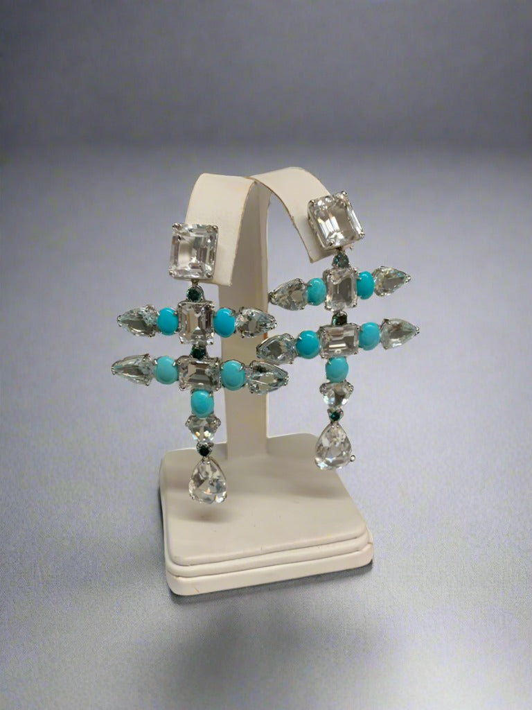 Aquamarine, Turquoise, and Diamond Earring - Mildred Hoit