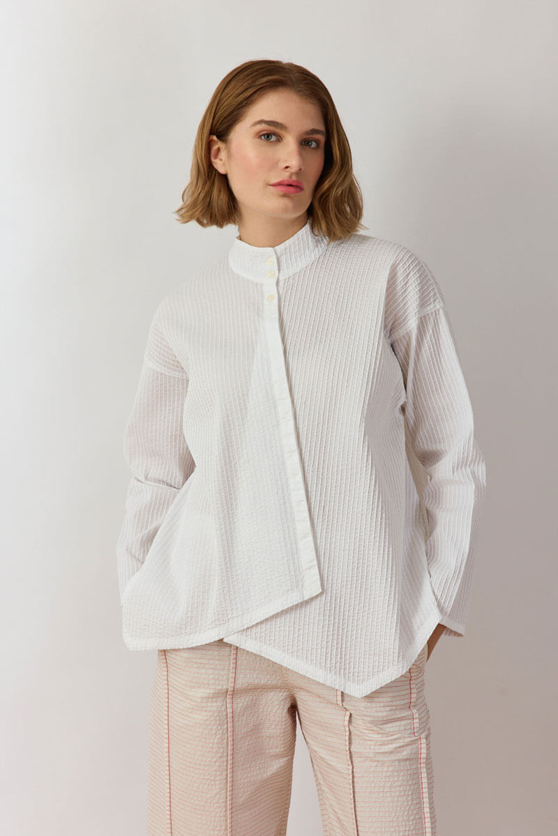 Yacco Maricard Asymmetrical Cotton Blouse in White