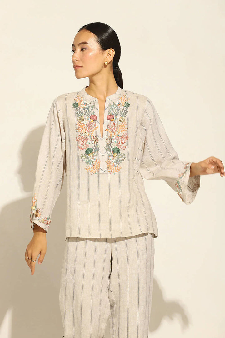 Fia Boho Blouse with Coral Reef Embroidery - Mildred Hoit