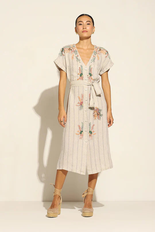 Sage Shirt Dress with Coral Reef Embroidery - Mildred Hoit