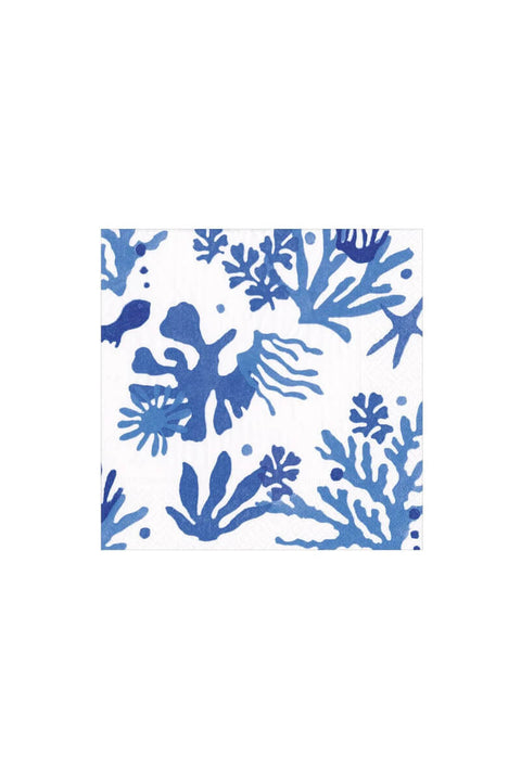 Blue Coral and Shell Toile Cocktail Napkins