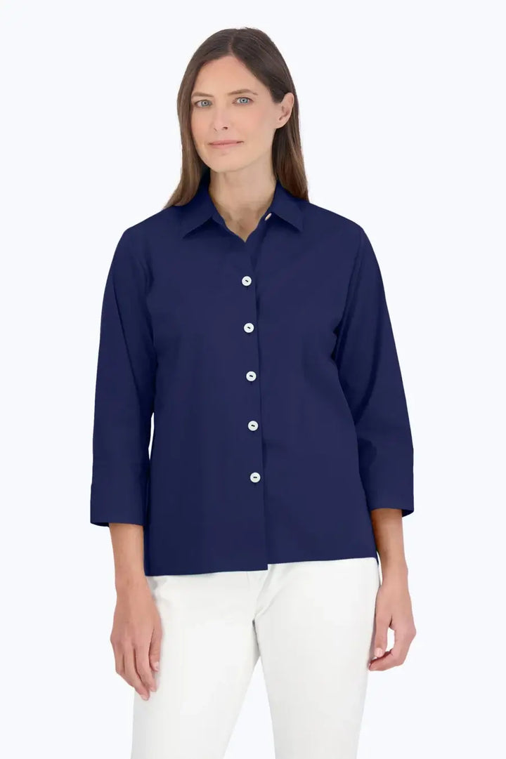 Foxcroft Kelly Stretch Top in Navy