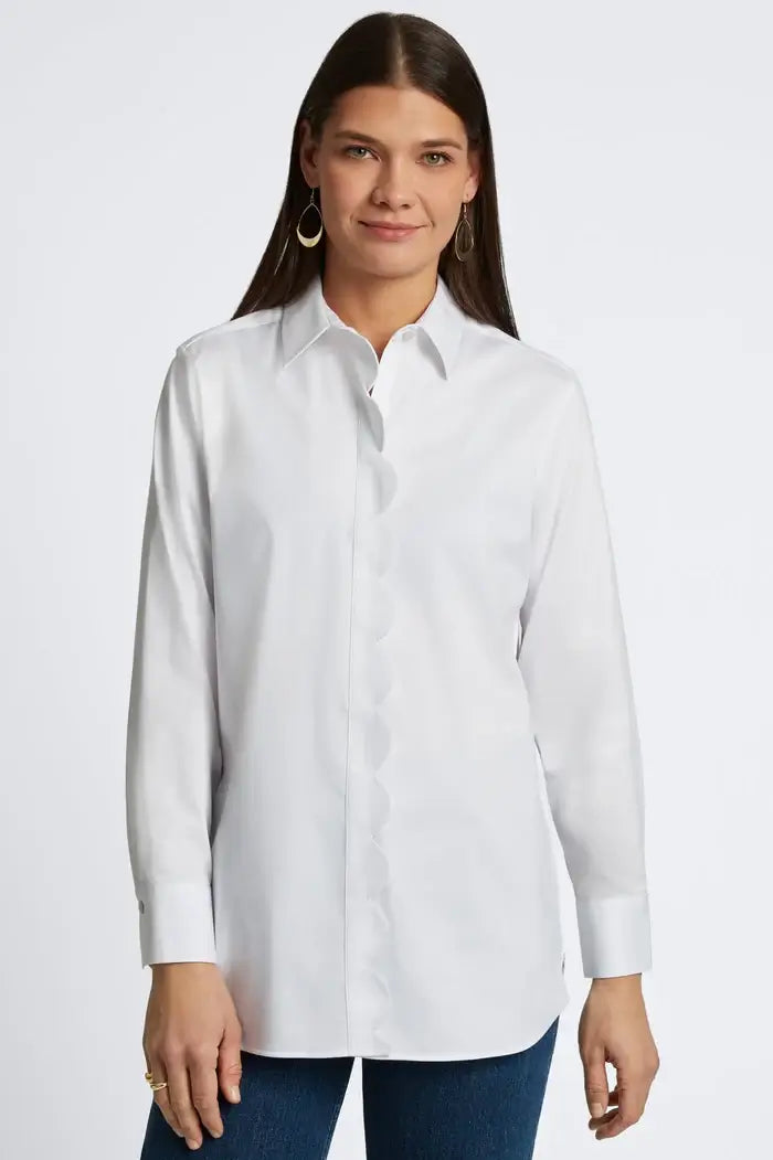 Foxcroft Layla Long Sleeve Blouse in White | Mildred Hoit