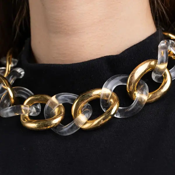 Kenneth Jay Lane Polished Gold with Resin Clear Links Necklace