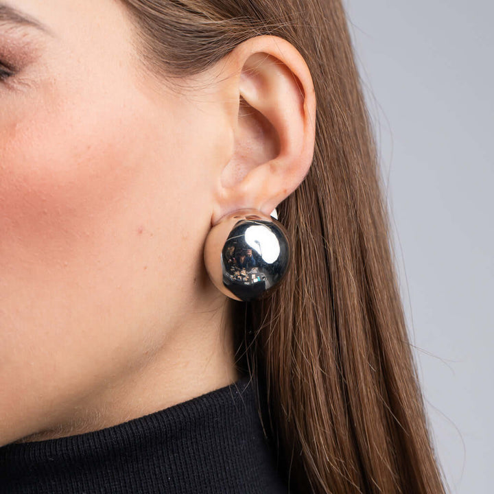 Kenneth Jay Lane Polished Silver Button Clip Earrings