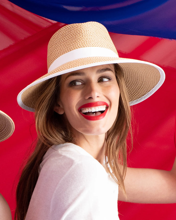 Eric Javits SunCrest Visor Fedora in Peanut & White - Mildred Hoit
