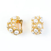 Kenneth Jay Lane Gold and Crystal Clip Earrings with Pearl Cabochons