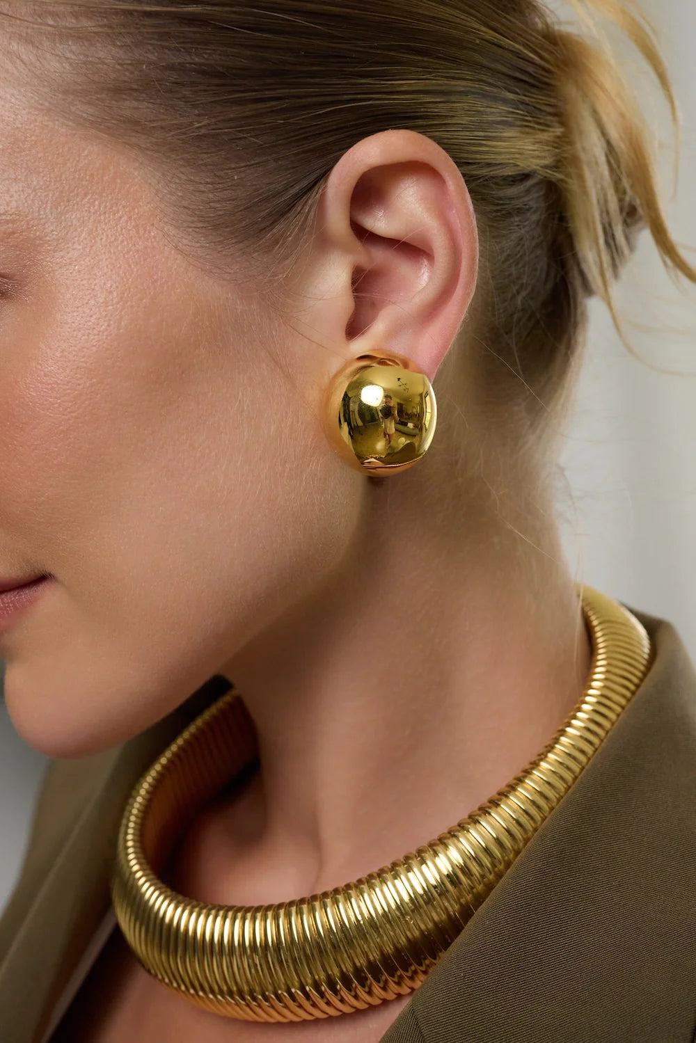 Kenneth Jay Lane Domed Button Clip Earrings in Polished Gold