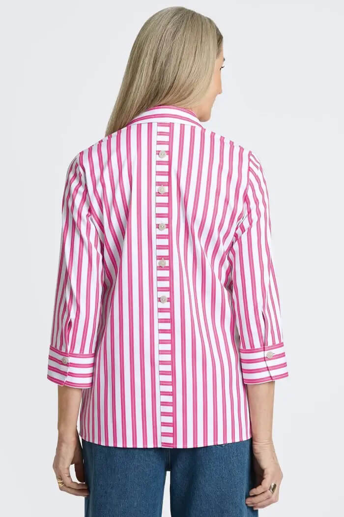 Foxcroft Pamela Essential Stretch Shirt in Ruby Pink and White