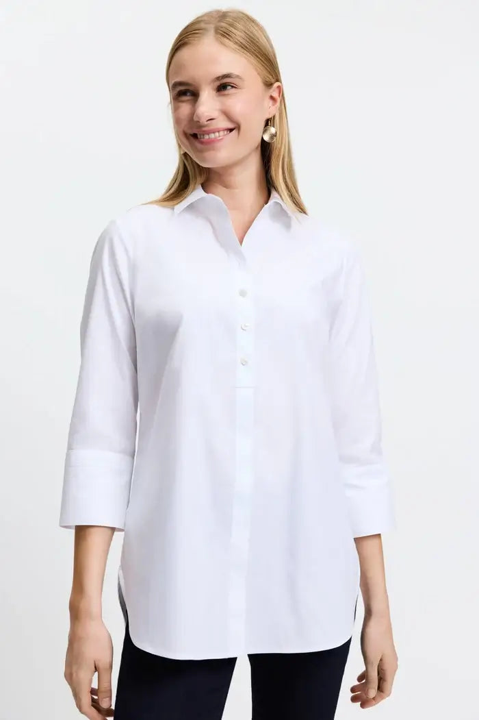 Foxcroft Madison Three-Quarter Sleeve Blouse in White