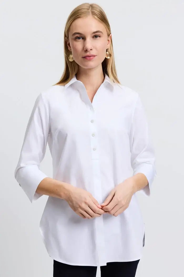 Foxcroft Madison Three-Quarter Sleeve Blouse in White - Mildred Hoit