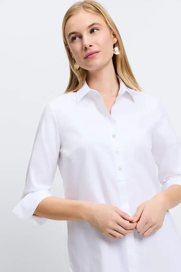 Foxcroft Madison Three-Quarter Sleeve Blouse in White - Mildred Hoit