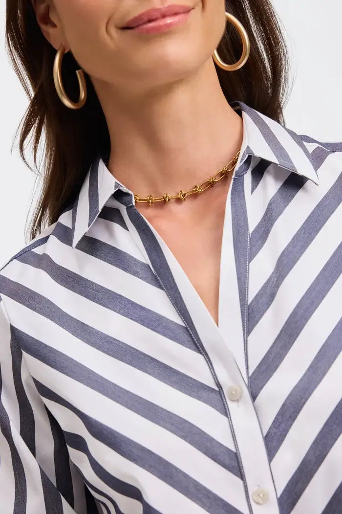 Foxcroft Mary Striped Shirt in Navy - Mildred Hoit