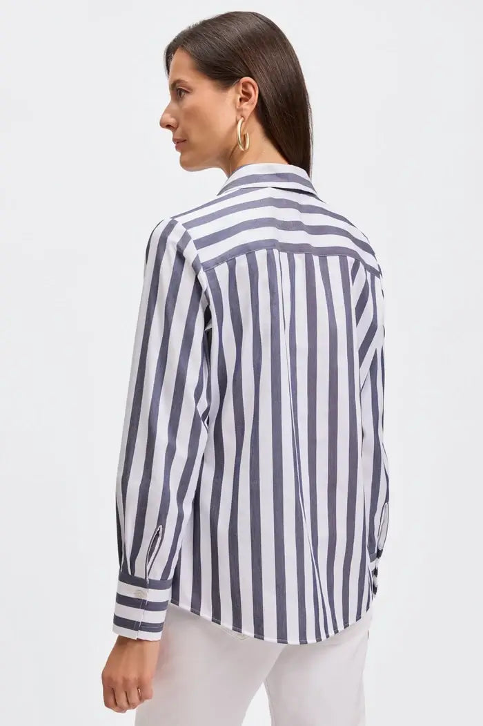 Foxcroft Mary Striped Shirt in Navy - Mildred Hoit