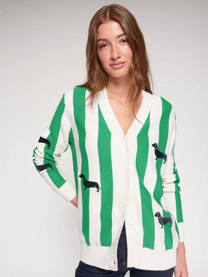 Vilagallo Green Striped Cardigan with Dachshunds - Mildred Hoit