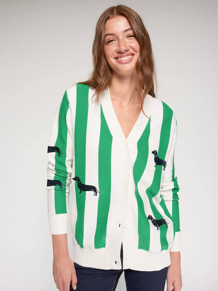 Vilagallo Green Striped Cardigan with Dachshunds - Mildred Hoit