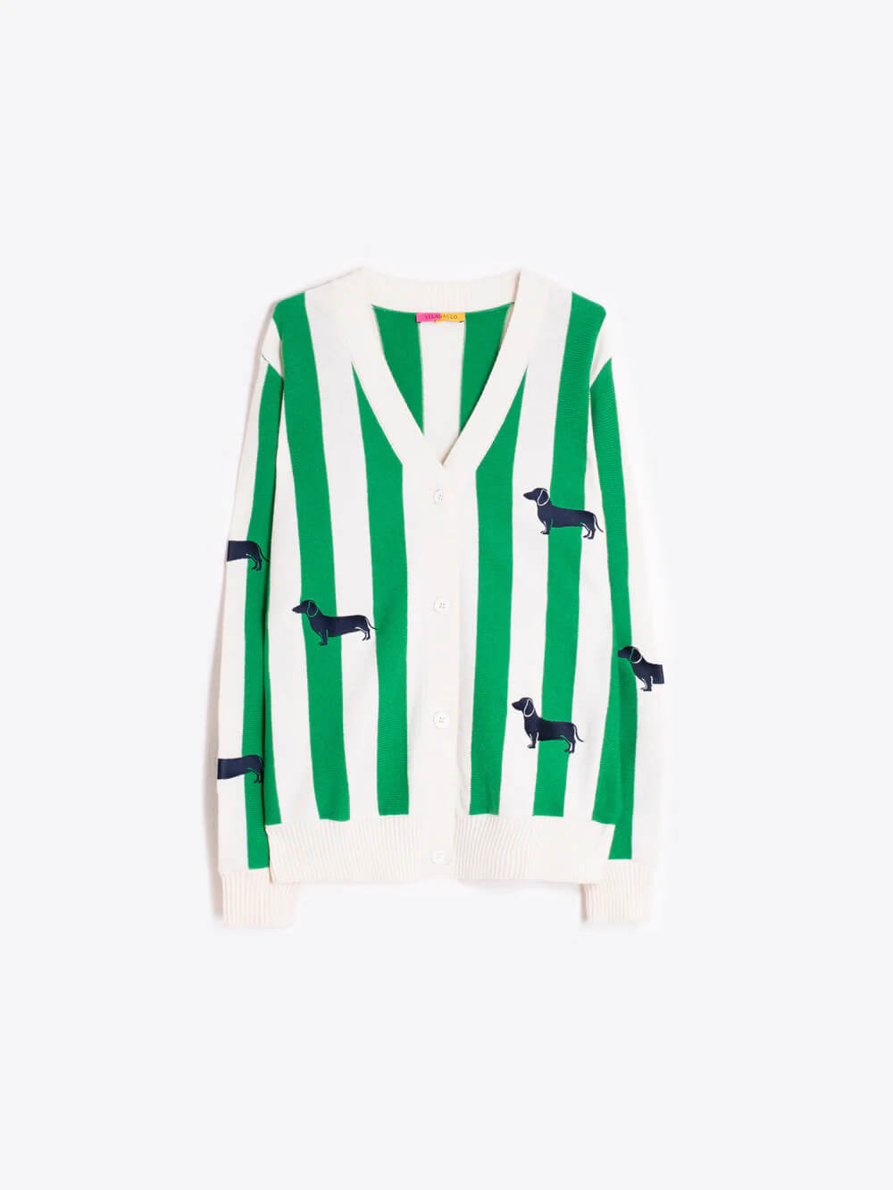 Vilagallo Green Striped Cardigan with Dachshunds - Mildred Hoit