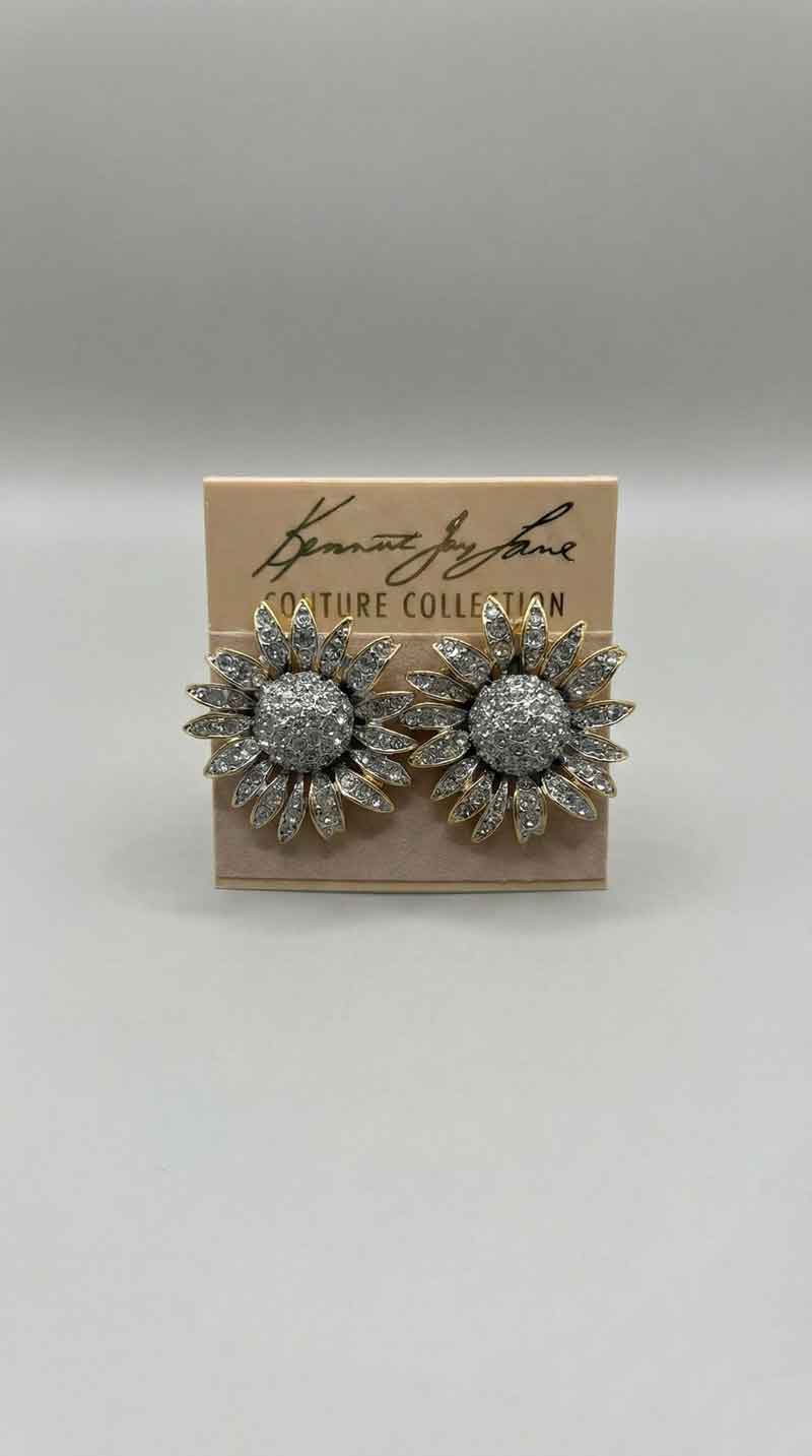 Kenneth Jay Lane Antique Gold & Rhine Daisy Clip Earrings - Mildred Hoit