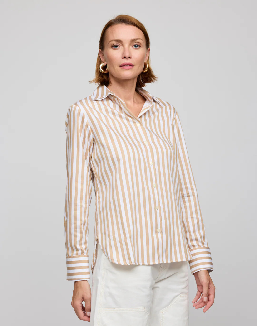 Hinson Wu Margot Long Sleeve Stripe Shirt in Latte & White - Mildred Hoit