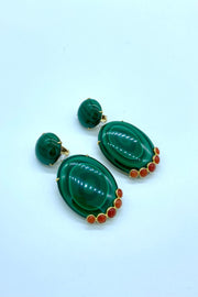 Malachite & Coral Drop Earrings available at Mildred Hoit in Palm Beach.