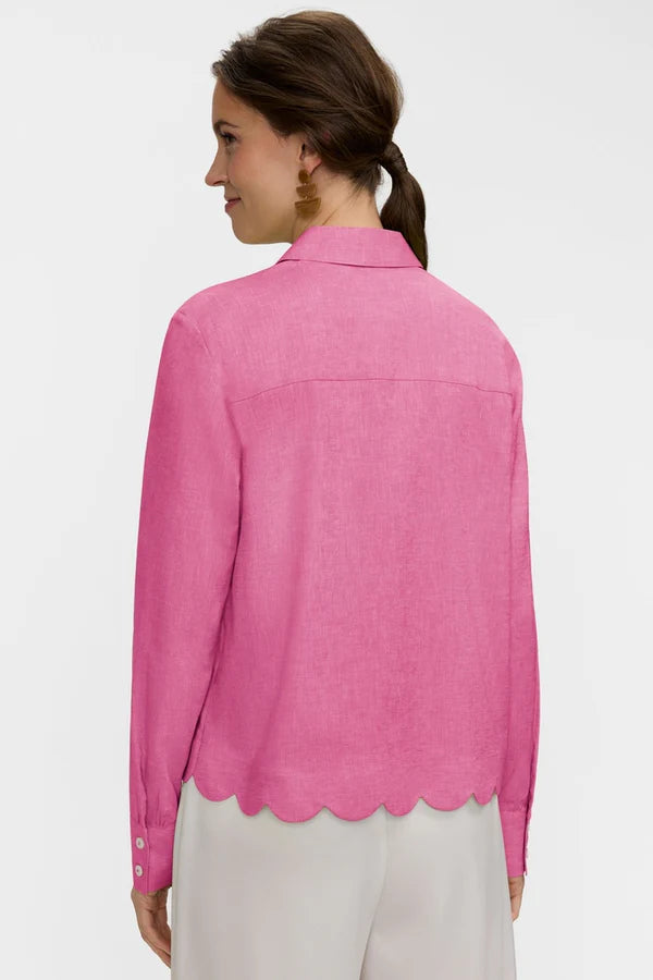 Foxcroft Scarlett Solid Linen Long Sleeve Shirt in Cosmo Pink - Mildred Hoit