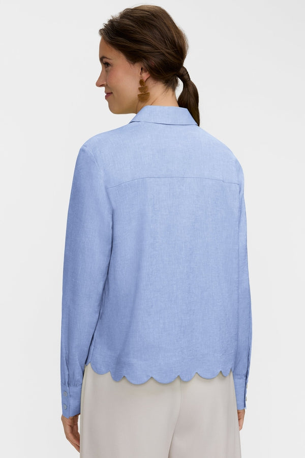 Foxcroft Scarlett Solid Linen Long Sleeve Shirt in Powder Blue - Mildred Hoit