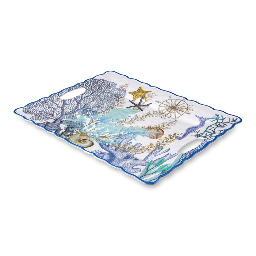 Blue Lagoon Rectangular Platter with Handles - Mildred Hoit