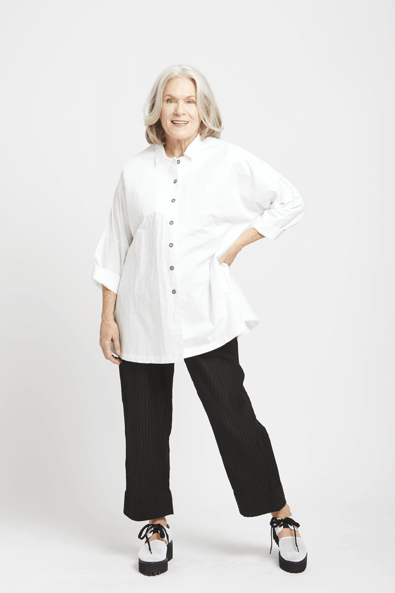 Pintucked White Button Down Blouse - Mildred Hoit