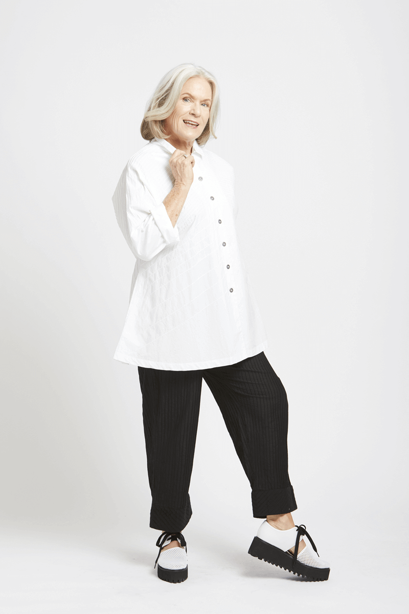 Pintucked White Button Down Blouse - Mildred Hoit