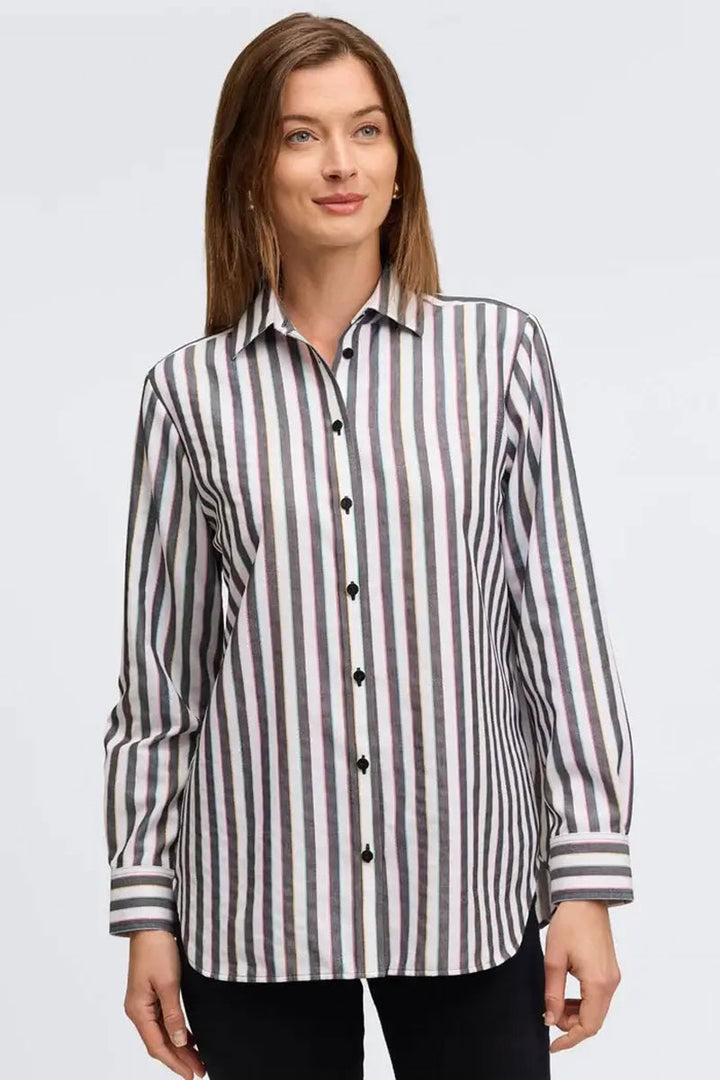 Foxcroft Boyfriend No Iron Rainbow Lurex Stripe Shirt