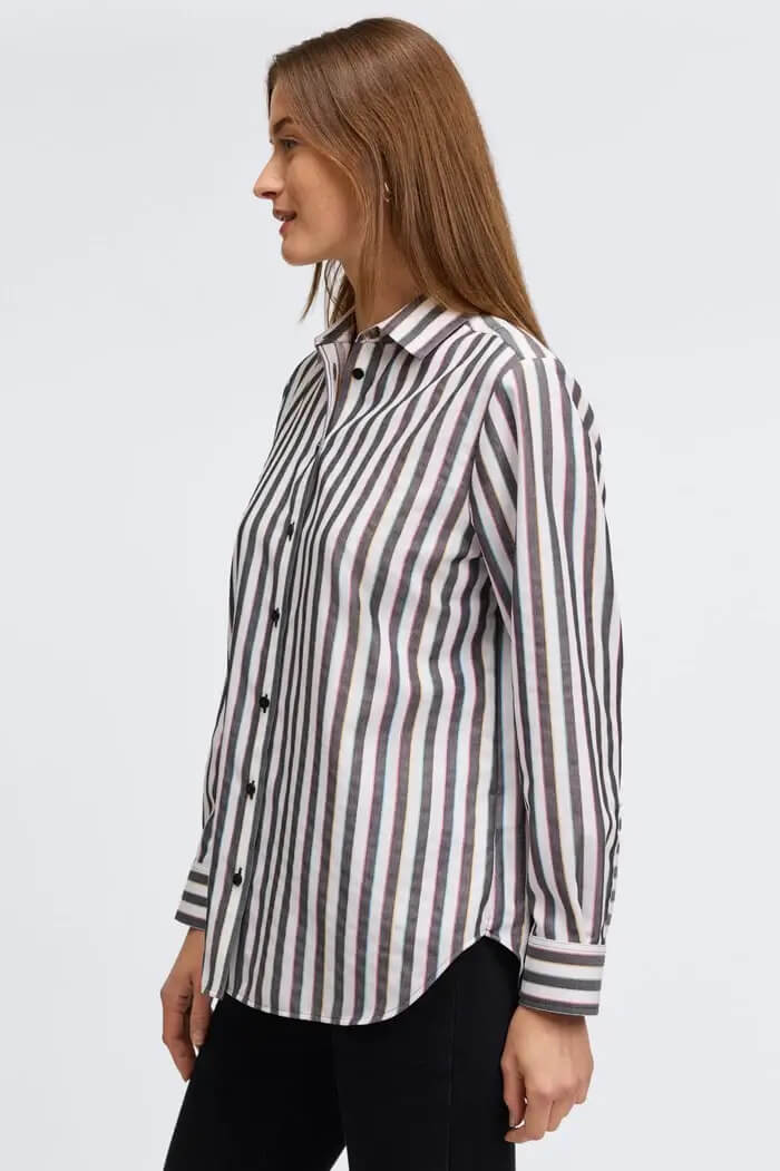 Foxcroft Boyfriend No Iron Rainbow Lurex Stripe Shirt