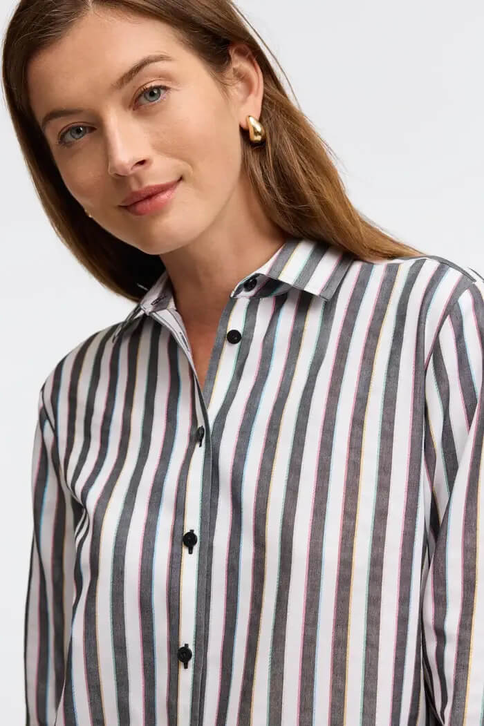 Foxcroft Boyfriend No Iron Rainbow Lurex Stripe Shirt