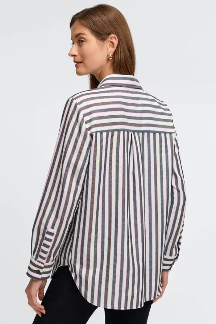 Foxcroft Boyfriend No Iron Rainbow Lurex Stripe Shirt