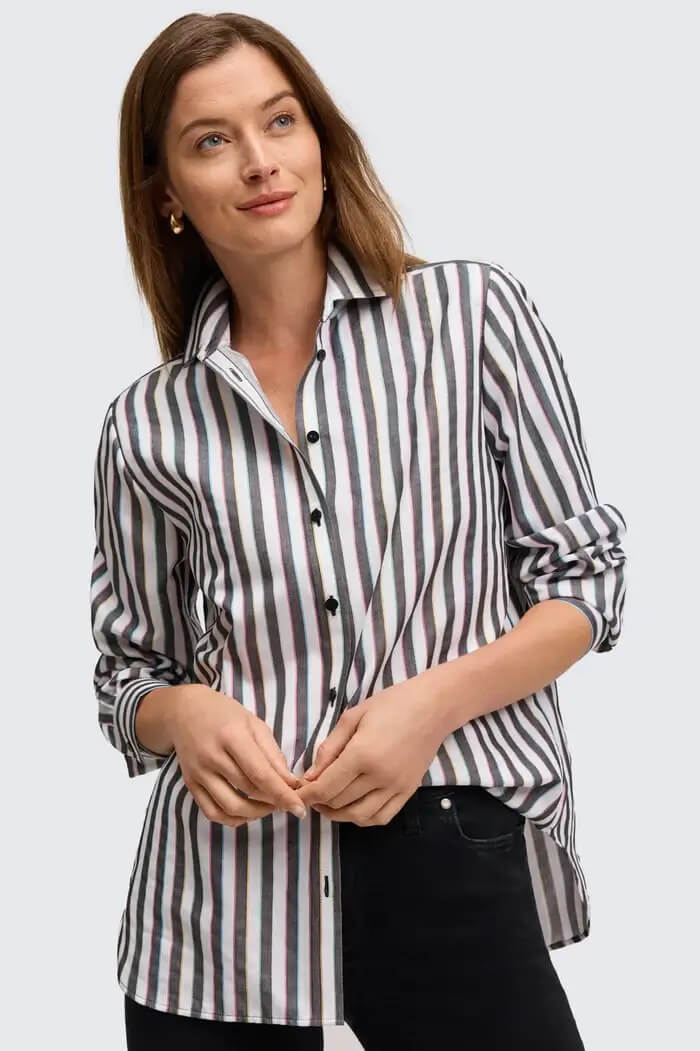 Foxcroft Boyfriend No Iron Rainbow Lurex Stripe Shirt