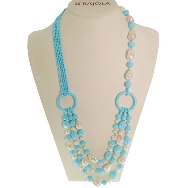 Africa Necklace in Turquoise, Pearls, and Gold available at Mildred Hoit in Palm Beach.