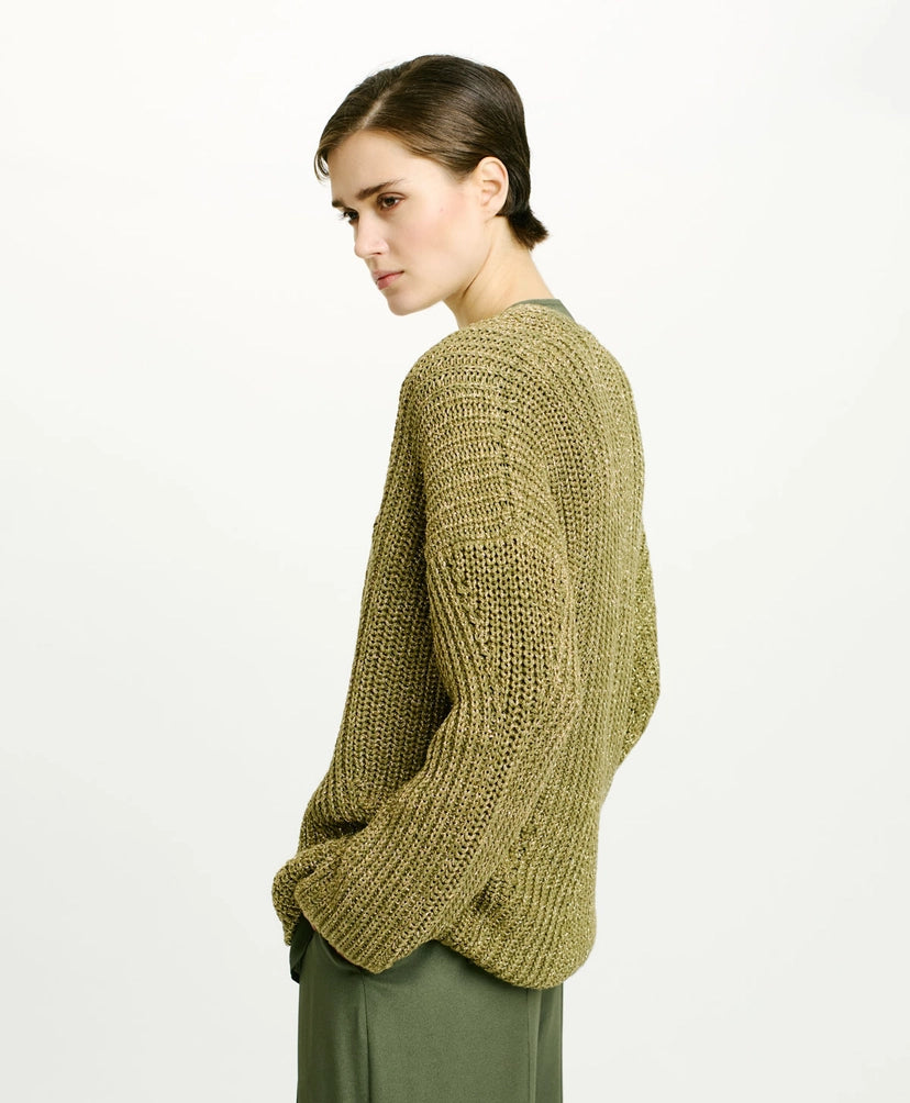 Momoni Aiwe Cardigan in Corn Cob Stitch Verde