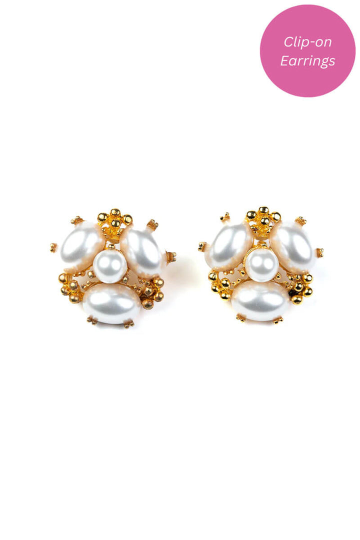 Kenneth Jay Lane Pearl and Gold Cluster Earring