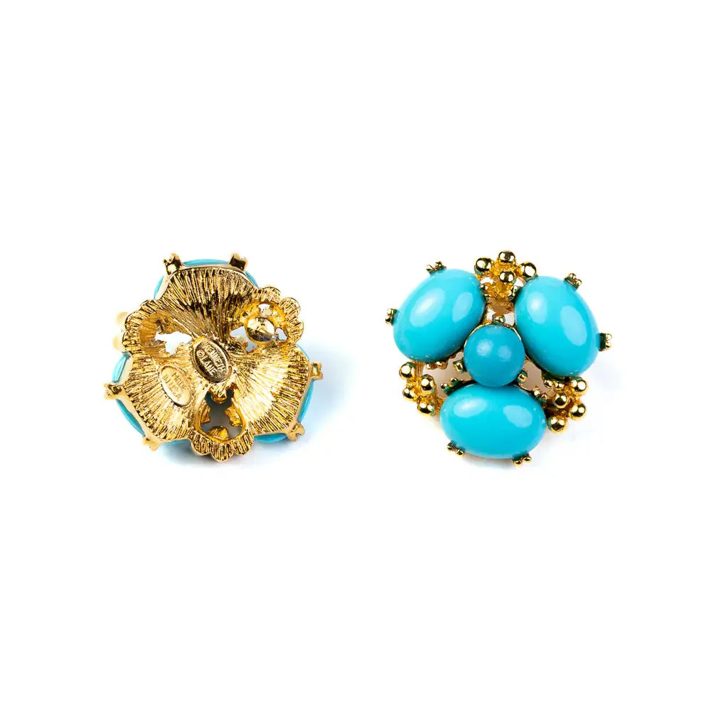 Kenneth Jay Lane Gold and Turquoise Cabochon Cluster Post Earrings