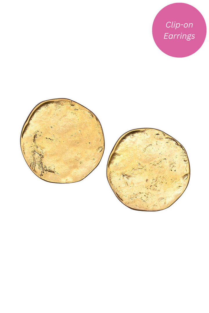 Kenneth Jay Lane Satin Gold Hammered Coin Button Earrings