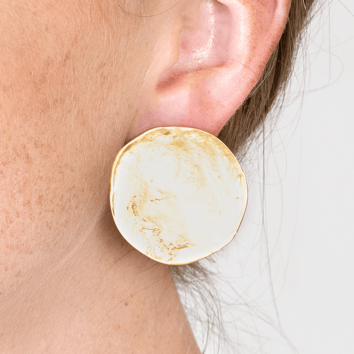 Kenneth Jay Lane Satin Gold Hammered Coin Button Earrings