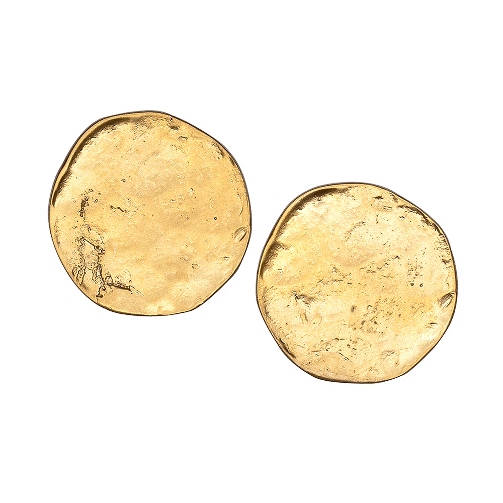 Kenneth Jay Lane Satin Gold Hammered Coin Button Earrings