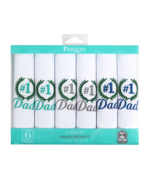 Men's "#1 Dad" Cotton Embroidered Handkerchiefs 6pcs Set - Mildred Hoit
