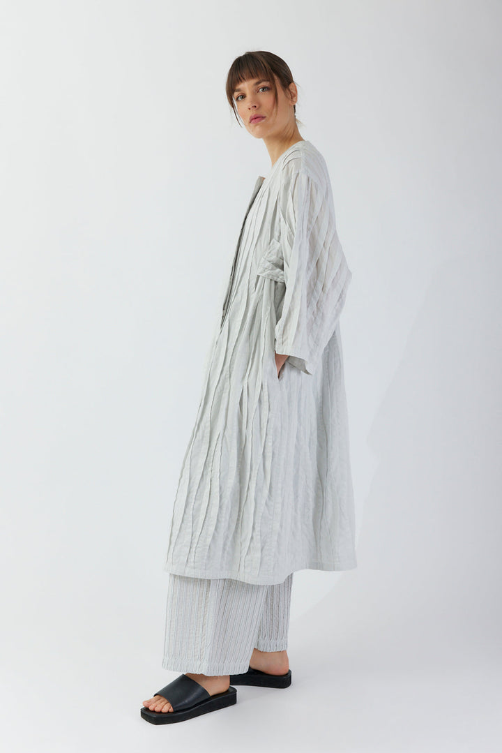 Yacco Maricard Hokusai Kimono Coat in White Silver - Mildred Hoit