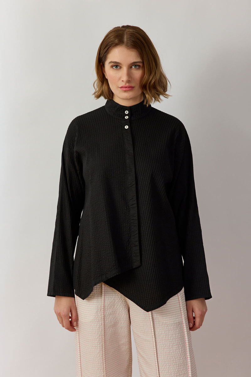 Yacco Maricard Asymmetrical Cotton Blouse in Black