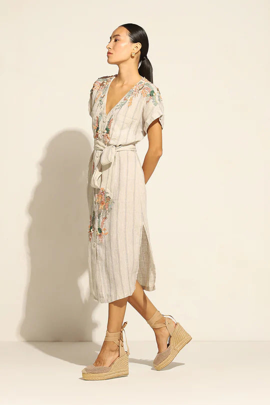 Sage Shirt Dress with Coral Reef Embroidery - Mildred Hoit