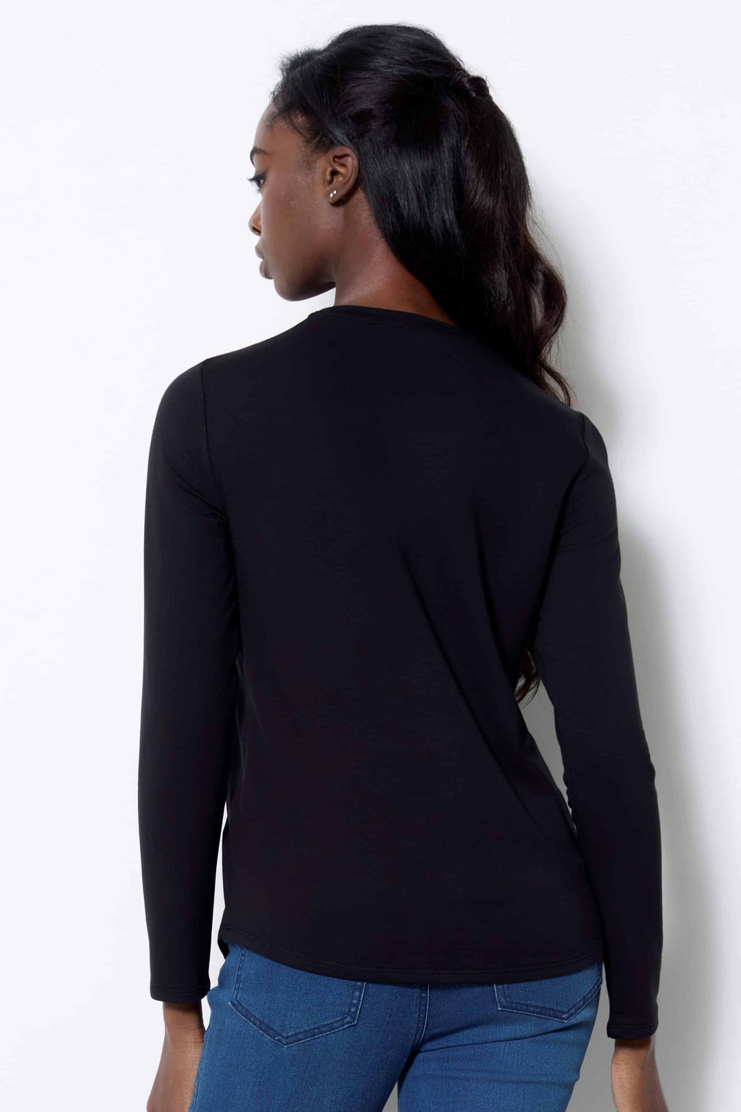 Up! Solid Provence Long-Sleeve Top in Black - Mildred Hoit