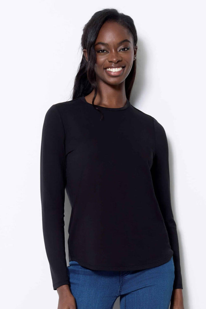 Up! Solid Provence Long-Sleeve Top in Black - Mildred Hoit