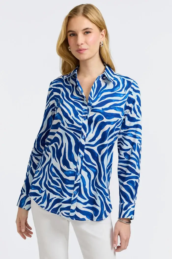 Foxcroft Zoey Tonal Zebra Shirt available at Midred Hoit in Palm Beach.